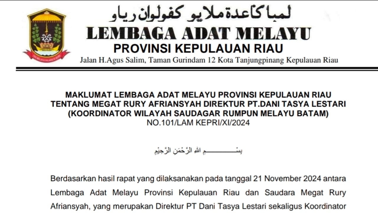 LAM Kepri Keluarkan Maklumat, Ingatkan APH dalam Penanganan Kasus Hotel Pura Jaya