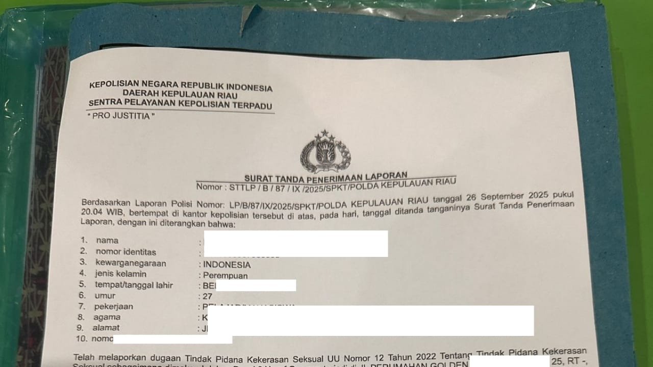 Oknum Polisi Inisial YAAS Kembali Dilaporkan di Polda Kepri Karena Diduga Melakukan Hubungan Paksa Kepada Seorang Perempuan